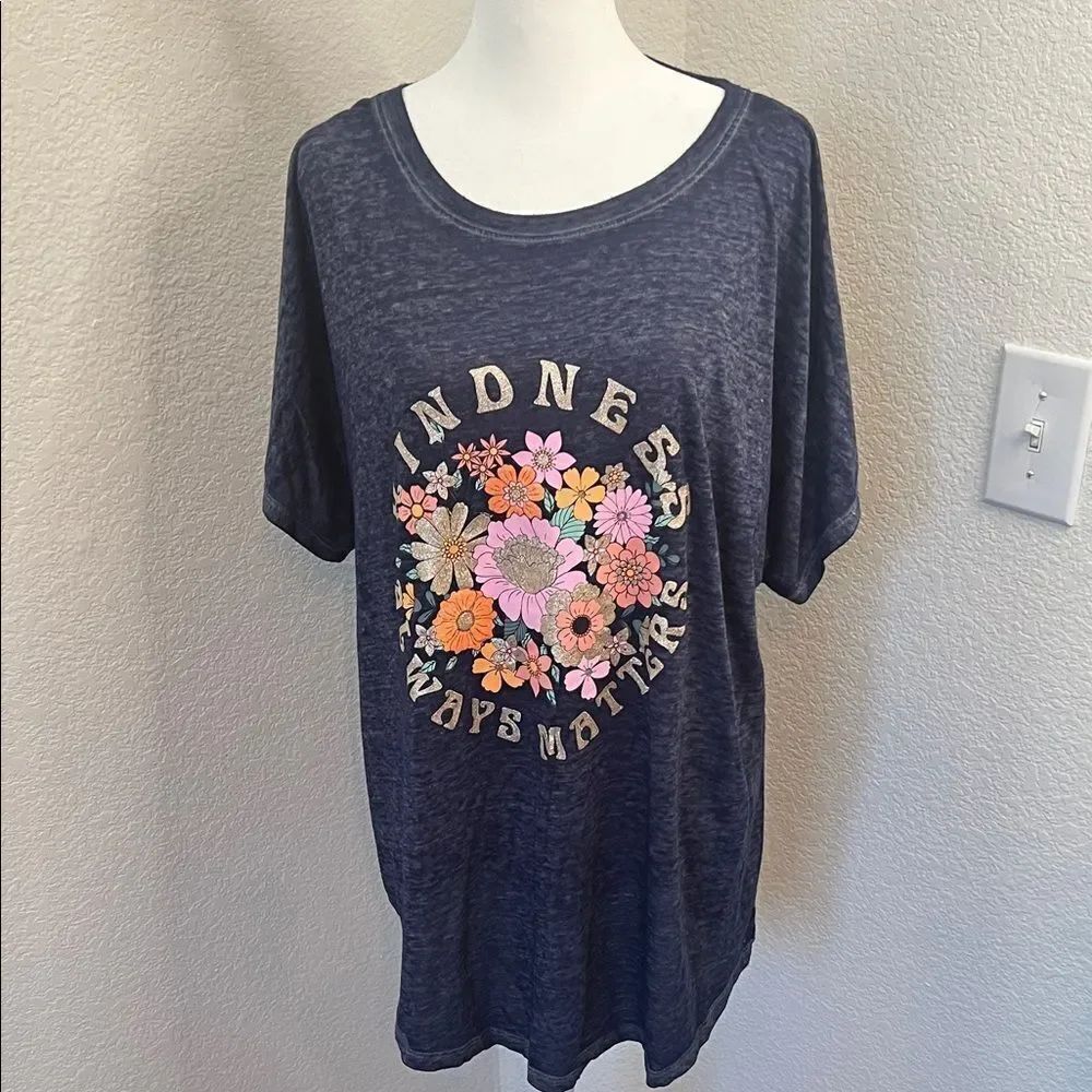 Blue Graphic T-Shirt with Floral Design